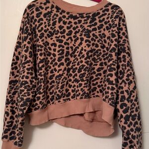 Aerie Take it Easy Leopard Print Crew Neck Sweater